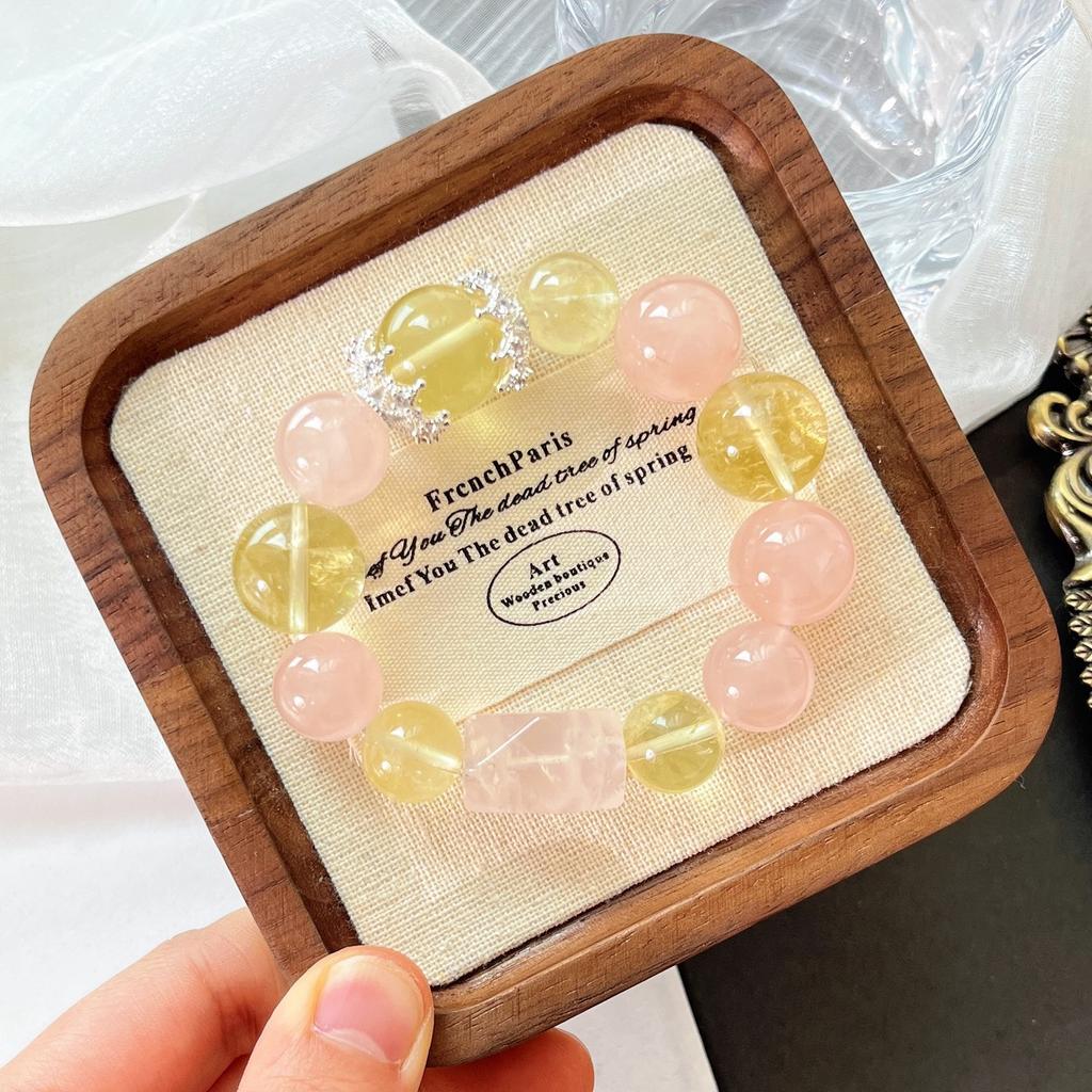 13-16Mm Large Particle Natural Lemon Citrine Madagascar Rose Quartz Bracelet