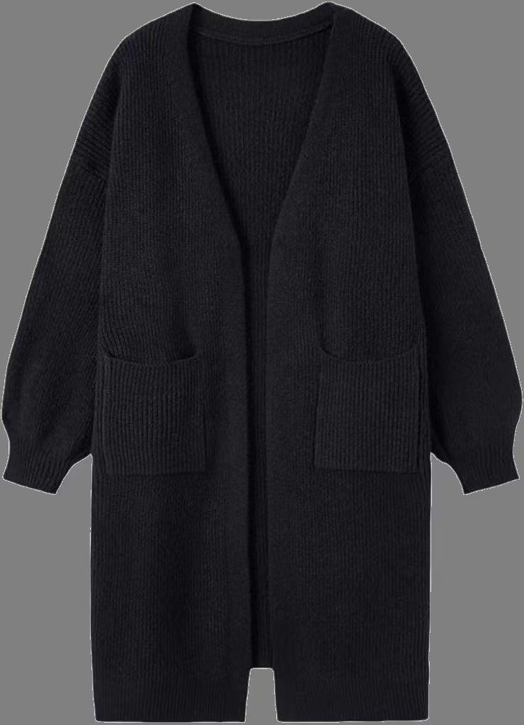 2025 Fashion Women s Clothing Solid Color Pocket Decorative Cardigan Long Knitted Sweater Jacket Autumn and Winter Cross-border Korean Slack S