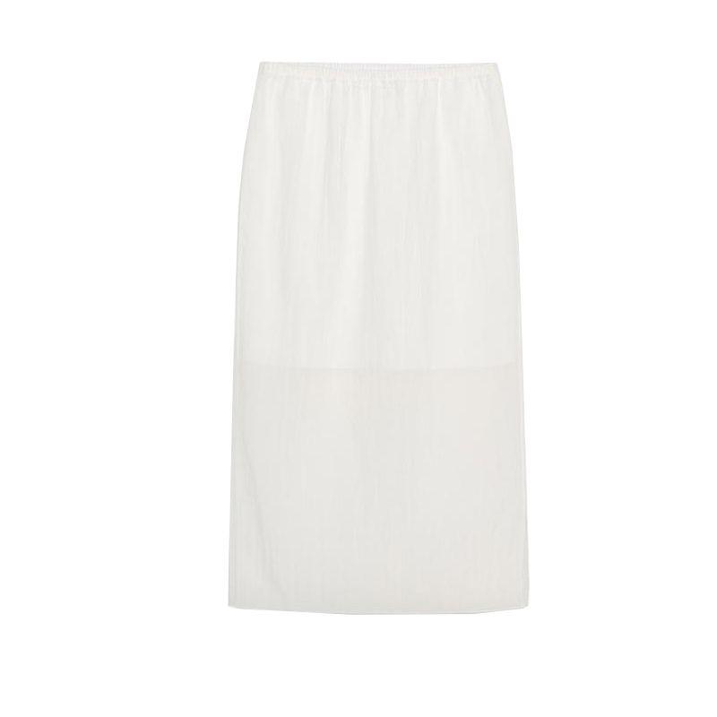 Spring and Summer New Women's Clothing White Viscose Blended Split Mid-Waist Translucent Midi Skirt Skirt 4437050