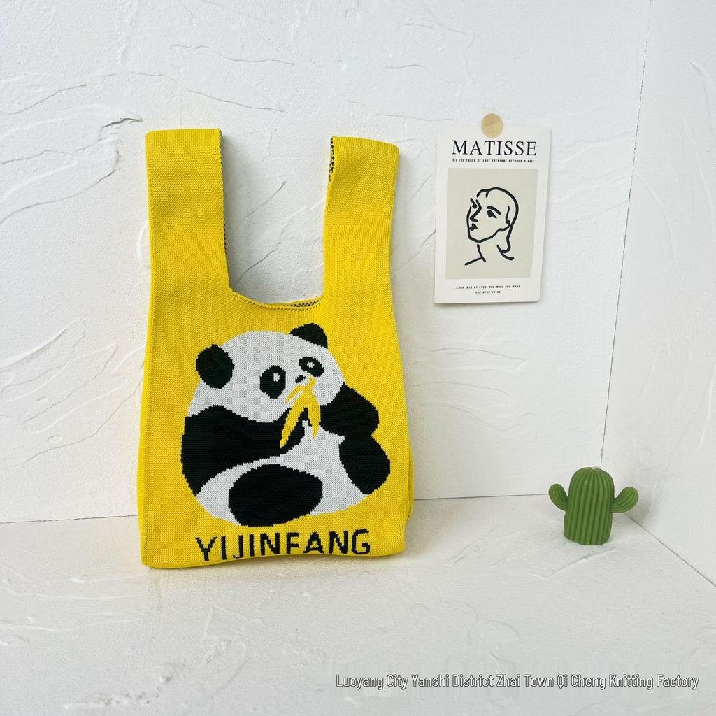 Panda Knit Women's Cross-Border Wrist Tote Handbag