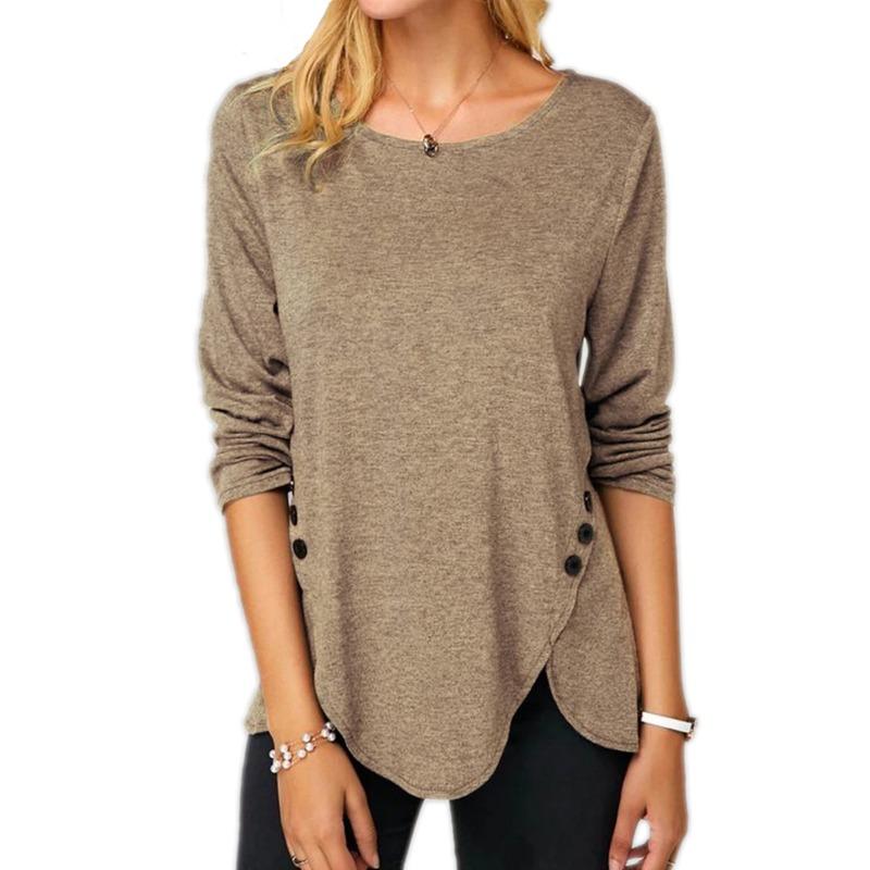 BITCED Women's Fashion Casual Solid Color Print Long Sleeve O-Neck Blouses & Shirts