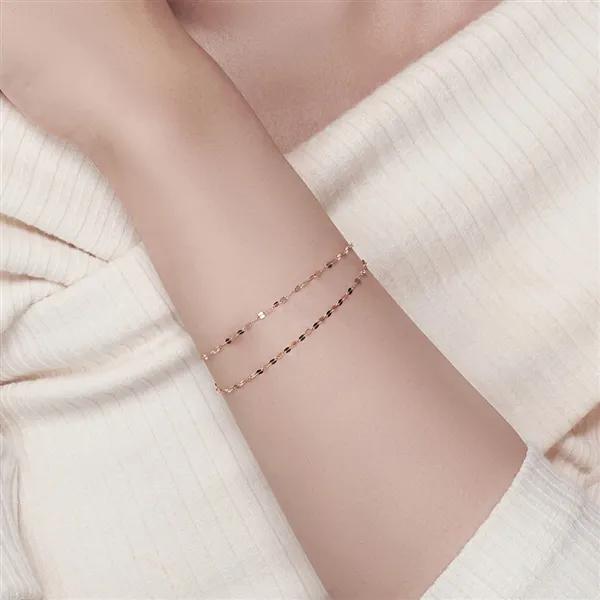 14K Shining Gold Bracelet with Double Chain