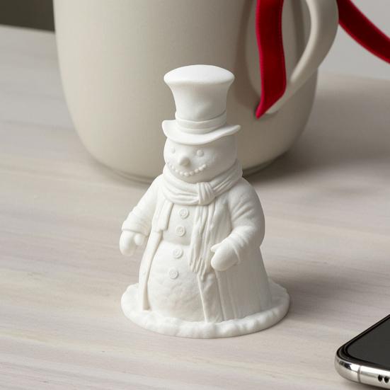 White Unpainted Craft Ornament 3D Printed Gentleman Snowman Figurine, Decorative Desktop Ornament, DIY Paintable Customizable Holiday Statue