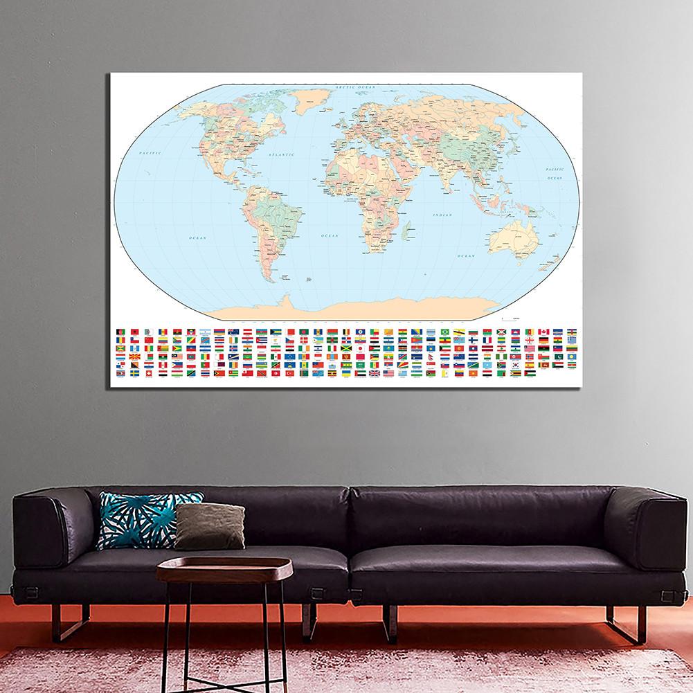 World Map Backdrop Cloth with National Flags,for Travel-Themed Parties,Educational Decor,Photo Shoot Background,Home Decor