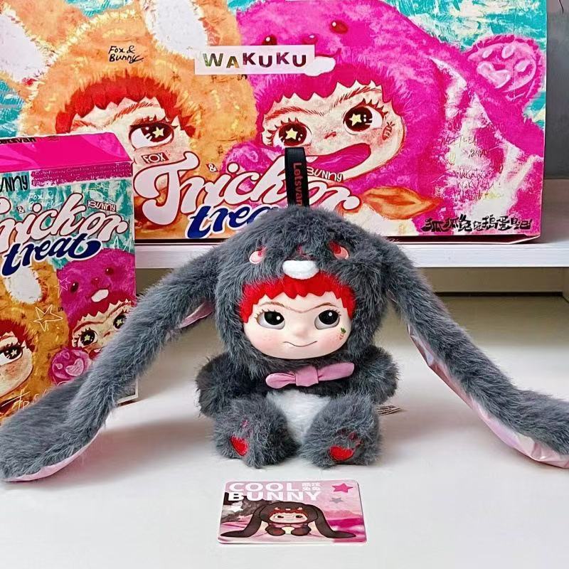 Wakuku Volpe e Coniglio Dolcetto o Scherzetto Carina Figura d'Azione Wakuku Scatola Misteriosa Volpe Coniglio Bambola Anime Portachiavi Sacchetto Sorpresa Giocattoli