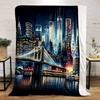 "Vibrant Night Cityscape with Bridge" Print Blanket Soft and Cozy Perfect for the Living Room Bed Sofa or a Nap,gift