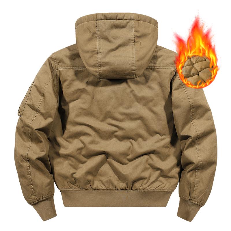 Workwear Cotton Jacket for Men In Winter, Multi Pocket Retro Cotton Jacket with Thick Fleece Hooded Cotton Jacket, Pure Cotton Casual Jacket