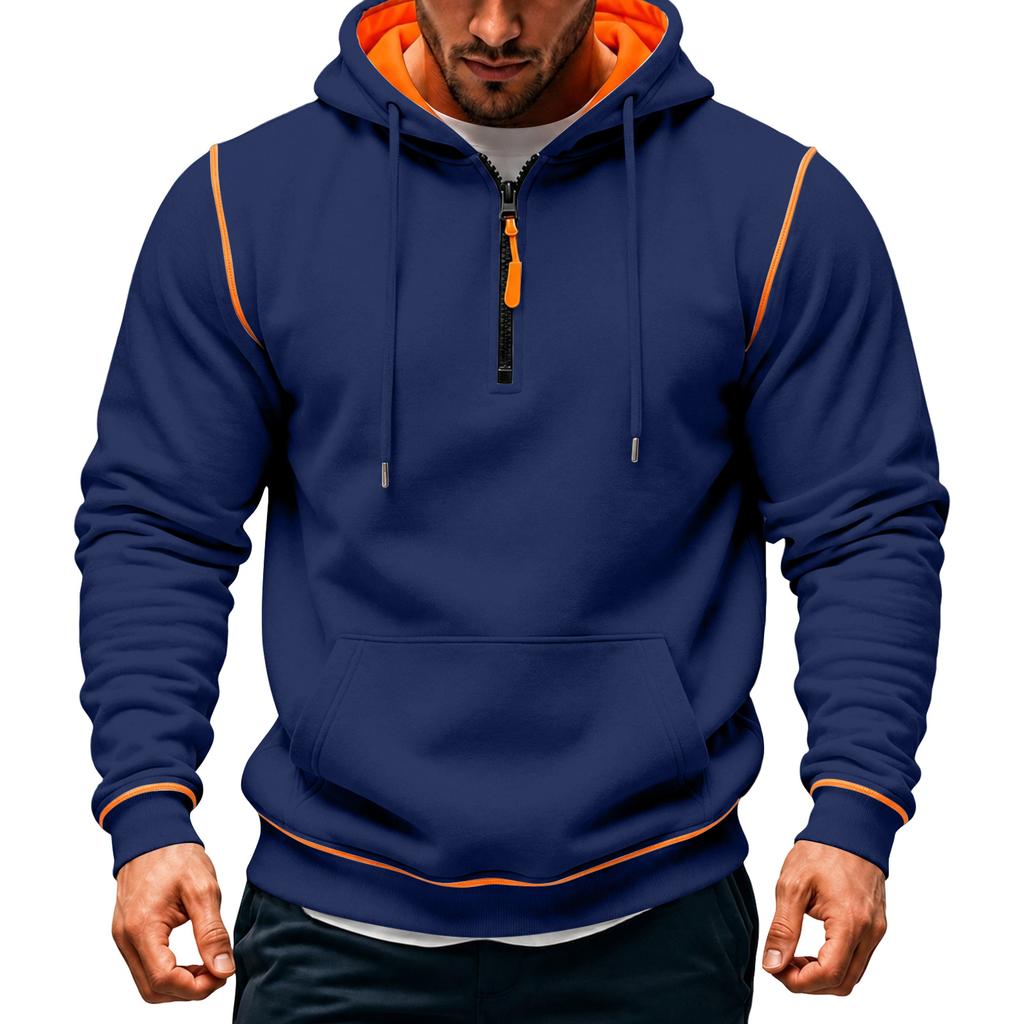 Herren Color Half-Zip Hoodie mit Nähten für den Winter-Freizeitlook