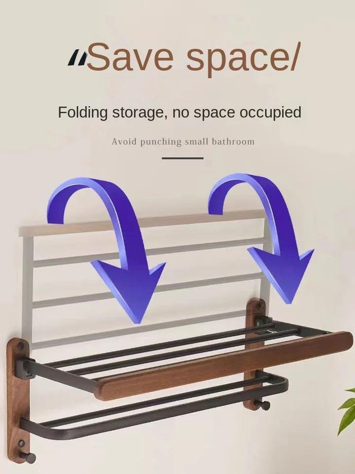 Nordic Solid Wood Light Luxury Towel Rack Bathroom Towel Shelf  Perforated Wall Mounted Towel Shelves Bathroom Accessories