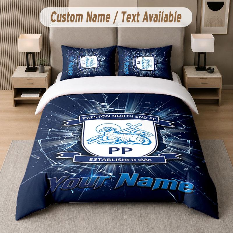 Custom Bedding Set Preston North End Pattern, Print Name Text 1 Duvet Cover Plus 2 Pillowcases Home Textile