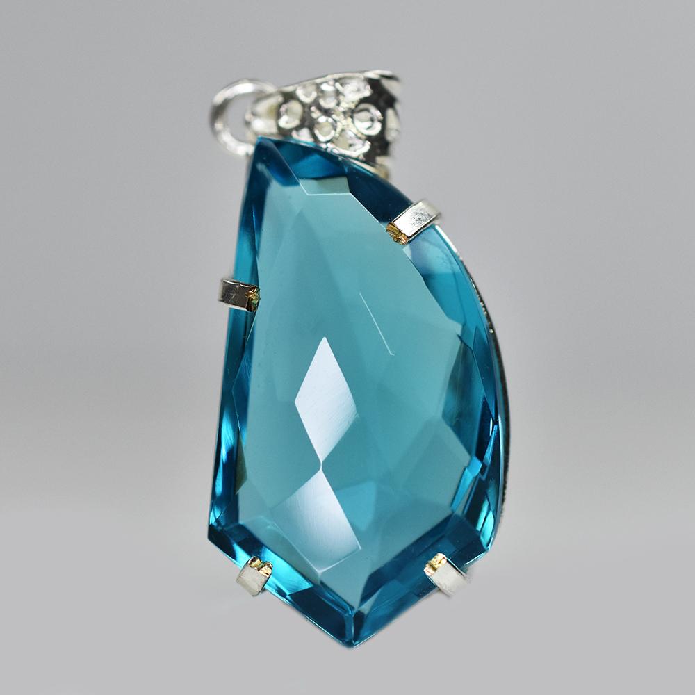 

Stunning Fancy 66 Ct CERTIFIED Sapphire Bluish Green 925 Sterling Silver Pendant MY-PD-109-NS 34.9 mm Approx.