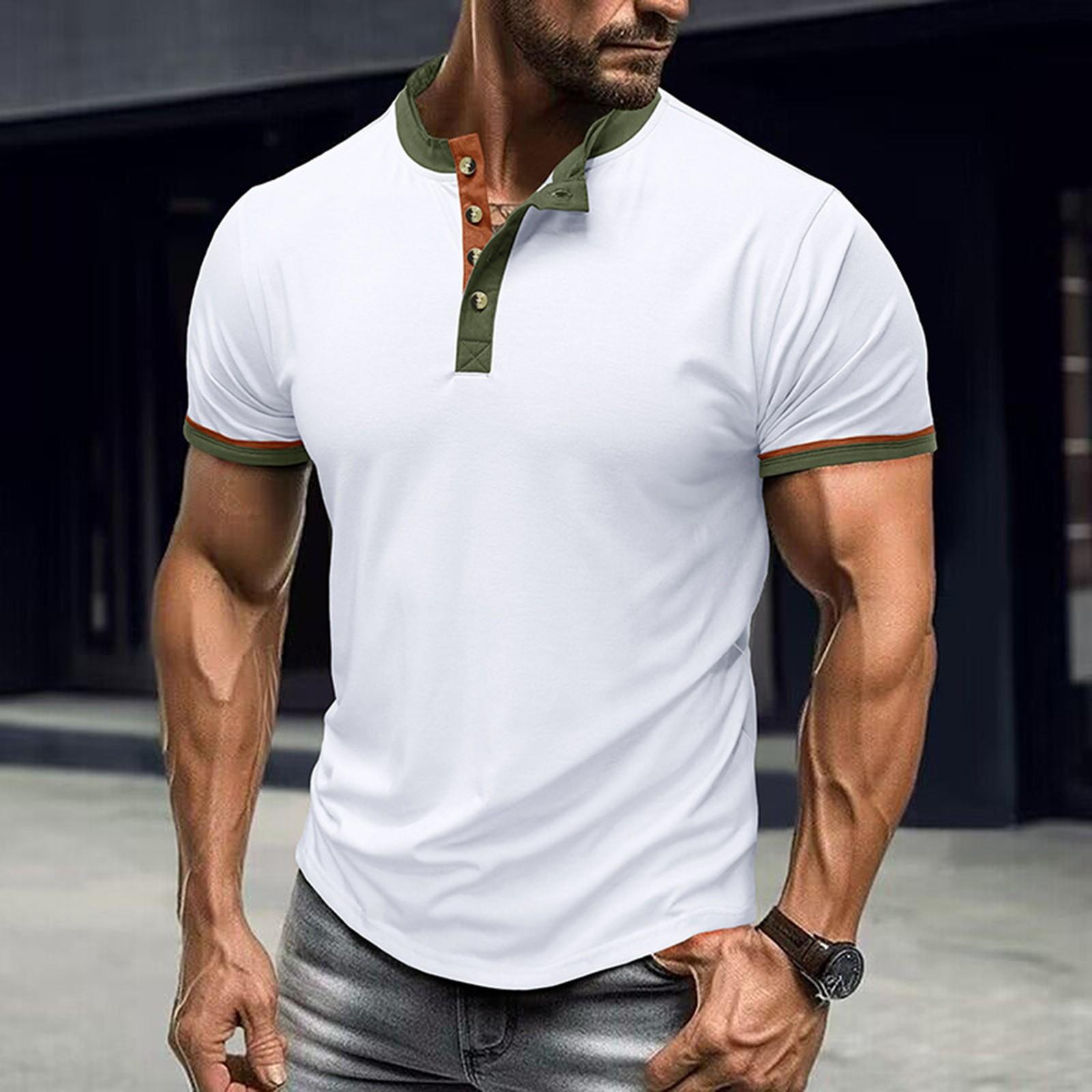 

Men s Summer Matching Color Outdoor Round Neck Open Tube Short Sleeve Bottoming T-Shirt Top XL белый