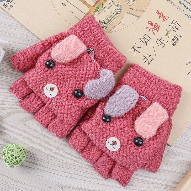 Children's boys and girls knitted gloves half finger flip dual-purpose writing puppy wool warm children's cold