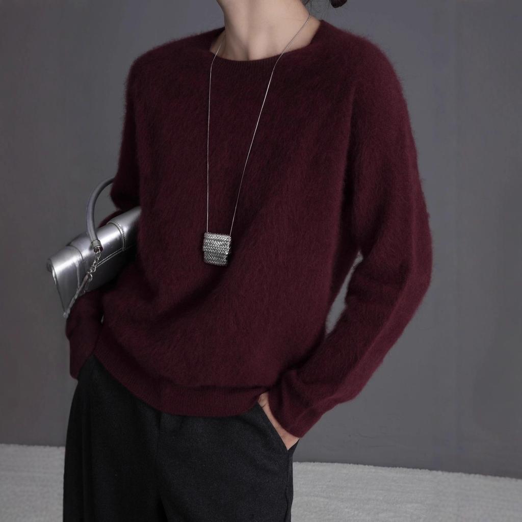 Fluffy Crew Neck Knit Sweater for Women