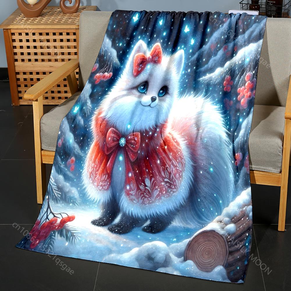 

Snowy Forest with Red Berries Pattern Blanket Flannel Material Soft Warm for All Seasons Home Outdoor Camping Picnics RV 75x100cm
