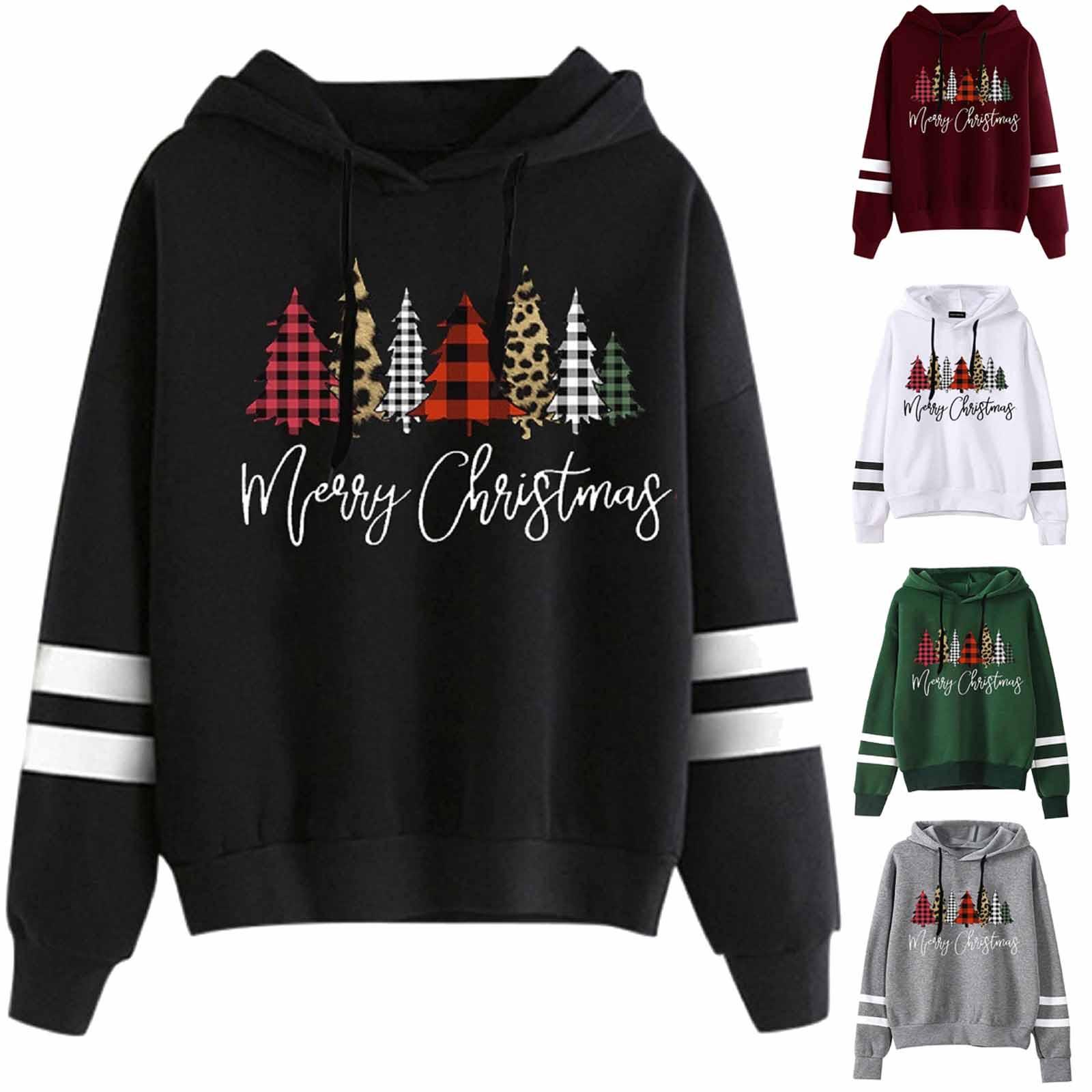 

Women Christmas Print Hooded Long Sleeves Sweatshirt