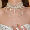 Creative Pearl Lace Choker Zinc Zinc Alloy Mesh Neck Jewelry Adjustable Tassel Beads Necklace  Wedding