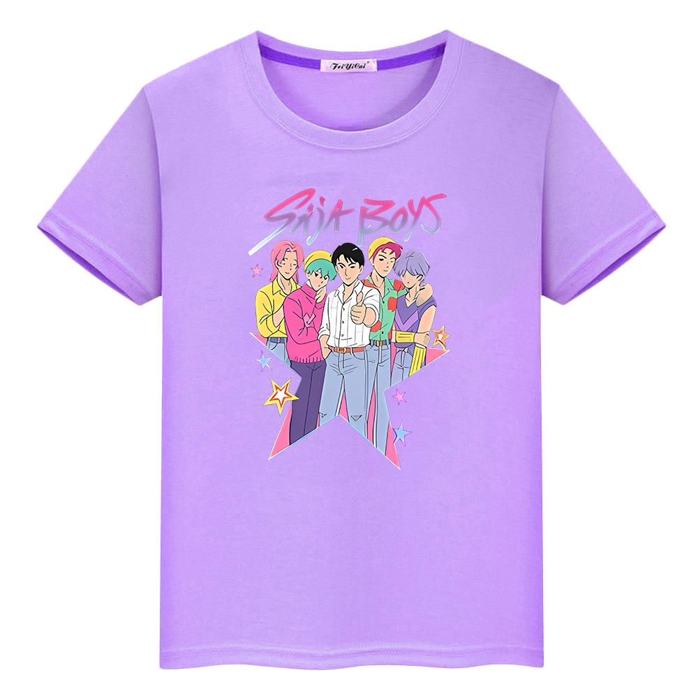 kpop demon hunters Print 100%Cotton t shirt for kids boy 10year y2k Saja Boys Kawaii Tees Cute Tops anime Short girls clothes