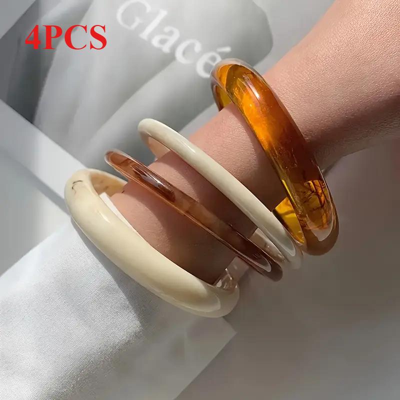 

Набор из 4 элегантных ретро-браслетов - Модный и простой дизайн, Женская бижутерия, Акрил, Без покрытия или инкрустации, Подходит для повседневной носки разноцветный