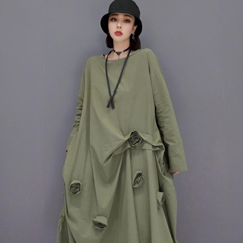 Xitao Vintage Floral Patchwork-kjole Kvinner Uformell Trendy Mote Ny koreansk stil O-halskrage Langermet Elegant WMD2728
