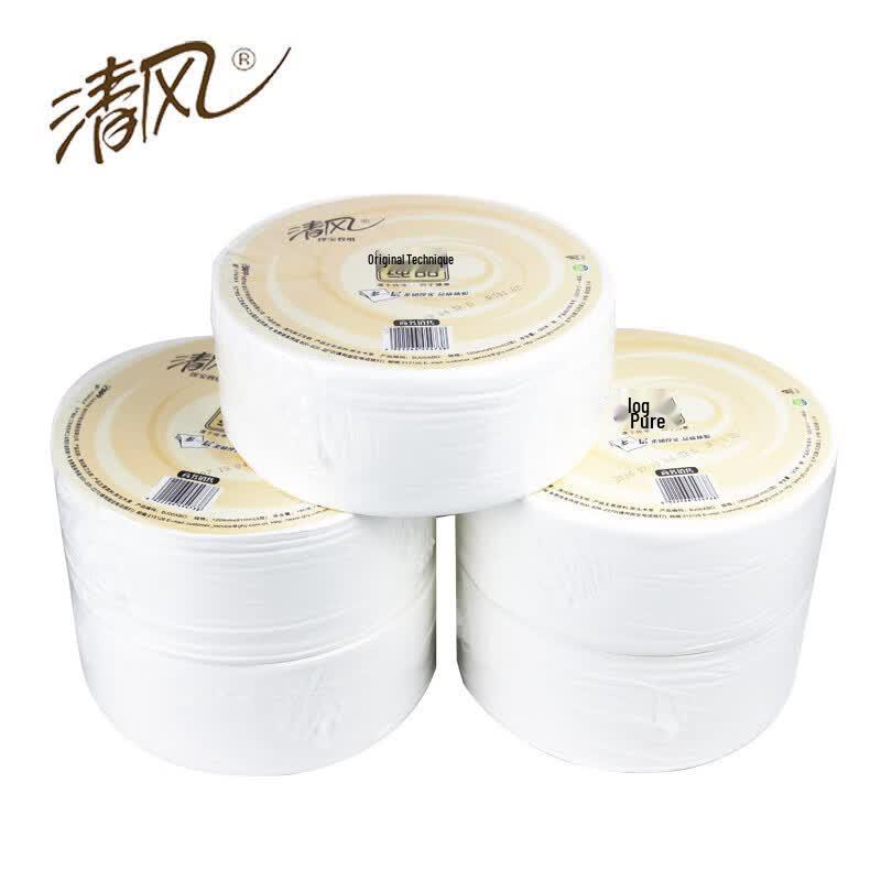 Qingfeng Commercial 3-Ply Virgin Wood Pulp Jumbo Roll Toilet Paper, 6 Rolls/Box