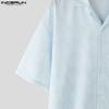 INCERUN Summer Oversized Men Lapel Neck Short Sleeve Print Casual Shirts