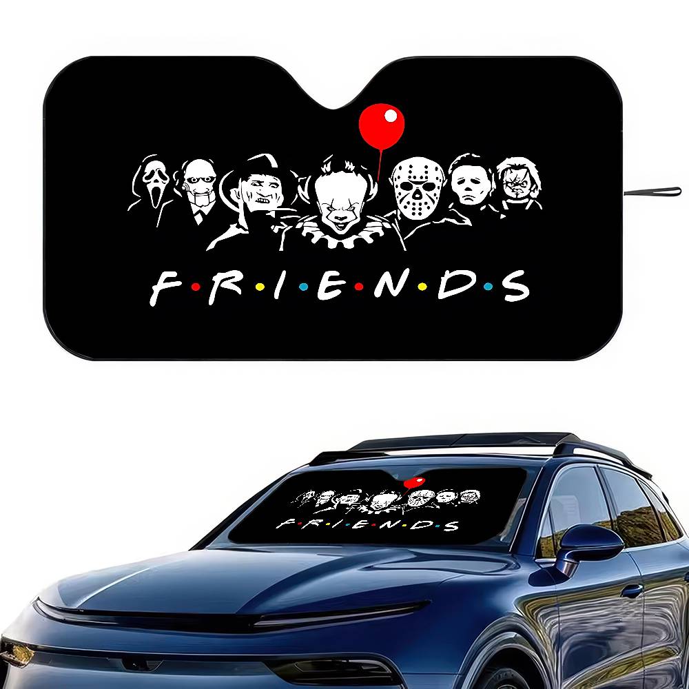 New Arrival Horrible Friends Killer Movie Holographic Windshield Sunshade Car Front Windshield 70x130cm Sun Visor Heat Reflector