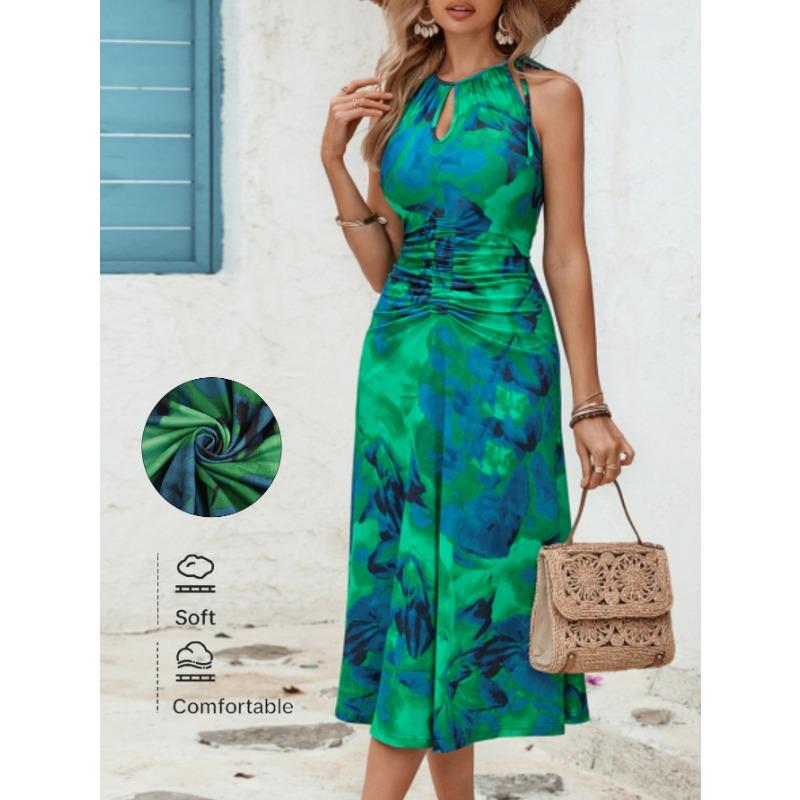 

Женское длинное платье без рукавов и повседневное платье с халтером на весну и лето XL зелёный