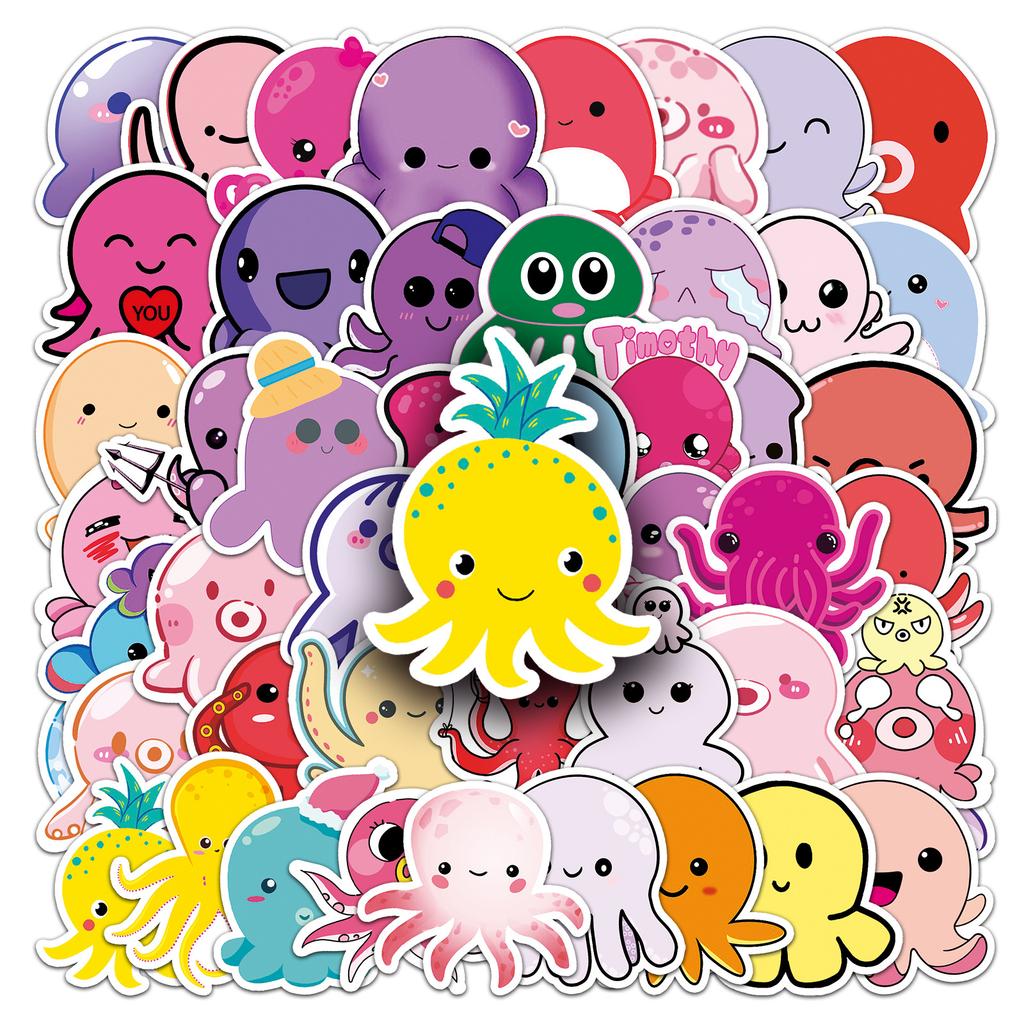 50 Cartoon Octopus Doodle Cartoon Cute Marine Creatures DIY Skateboard Water Cup Suitcase Stickers