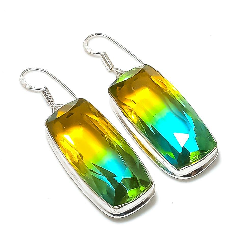 

Natural Bi-Color Tourmaline 925 Sterling Silver Jewelry Earring 2.21 AE-11907