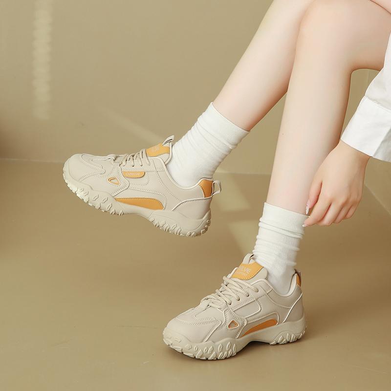 Modische CRLAYDK Sneaker für Damen Schnürschuhe Mode Komfortschuhe Lässige Leder Damen Walking Lederschuhe Anti-Rutsch Trainer