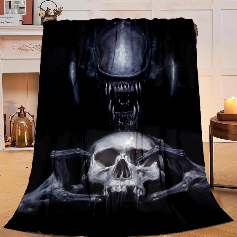 1PC Alien horror Artwork Flannel Blanket Gift, Suitable for Both Men And Women, Soft Ideal for Beds And Sofa, Birthday Or Christmas Gift