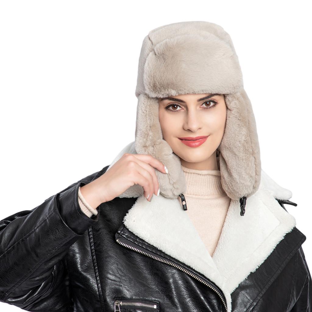 Chapeau d'hiver en peluche pour femme, faux chapeau épais, protège-oreilles, chapeau chaud en peluche