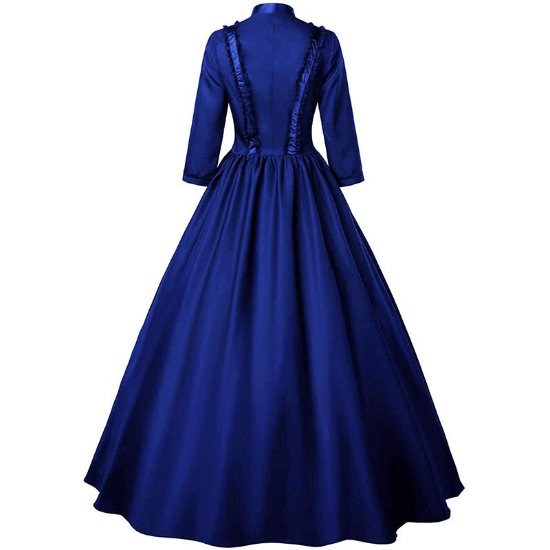 Vintage Victorian High Neck Ruffled Maxi Dress, 3/4 Sleeve A-Line Renaissance Gown for Women, Ideal for Cosplay, Halloween and Masquerade Parties