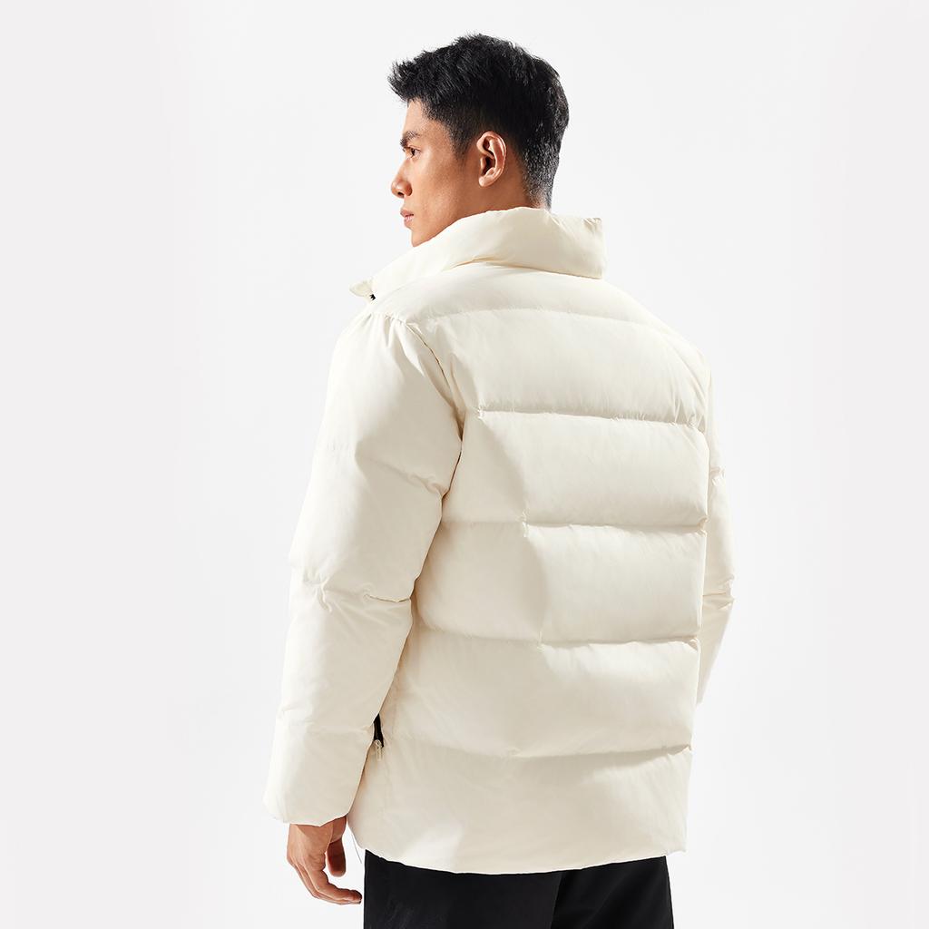 Li-Ning Water-Resistant Solid Color Stand Collar Zipper Comfortable Casual Versatile Short Winter Down Jacket Men Jacket Off-White AYMU097-2