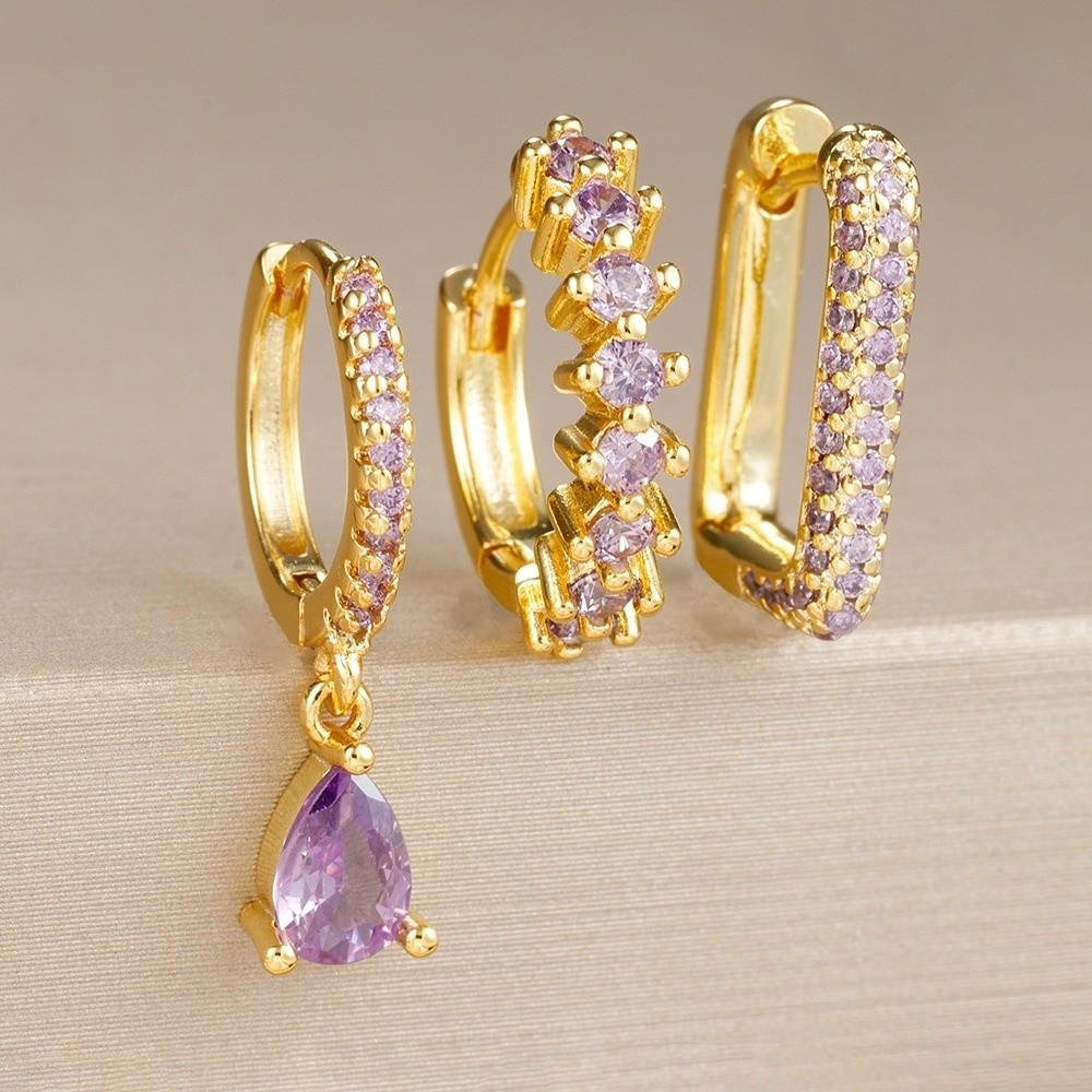 3PCS/Set Minimalist Hoop Earrings Round Shape Dainty Zircon Earrings Trendy Huggie Earrings  Wedding