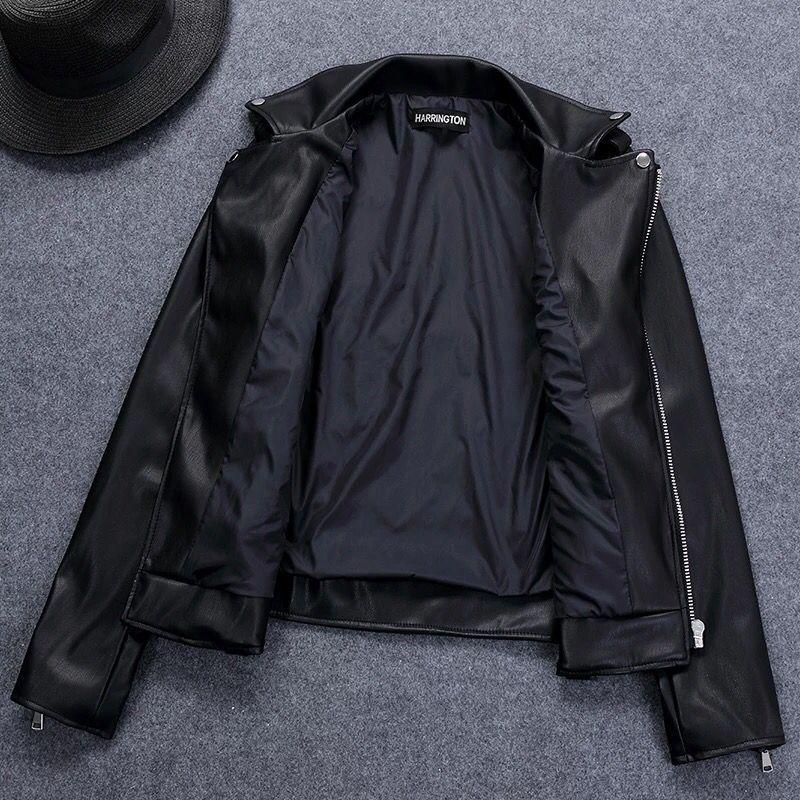 New Women's Black Slim Fit PU Leather Motorcycle Jacket - Spring & Autumn Plus Size