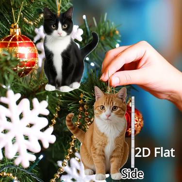 5pcs 2D Flat Christmas Cat Ornaments  Cute Cat Acrylic Ornaments   Christmas Gifts  Christmas Home Decorations