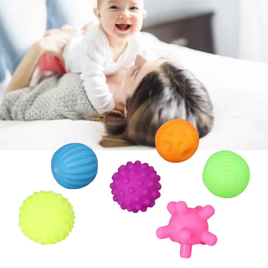 6pcs Baby Textured Set Infant Funny Soft Elastic Multicolor Squeezing Sensory Toy for Home