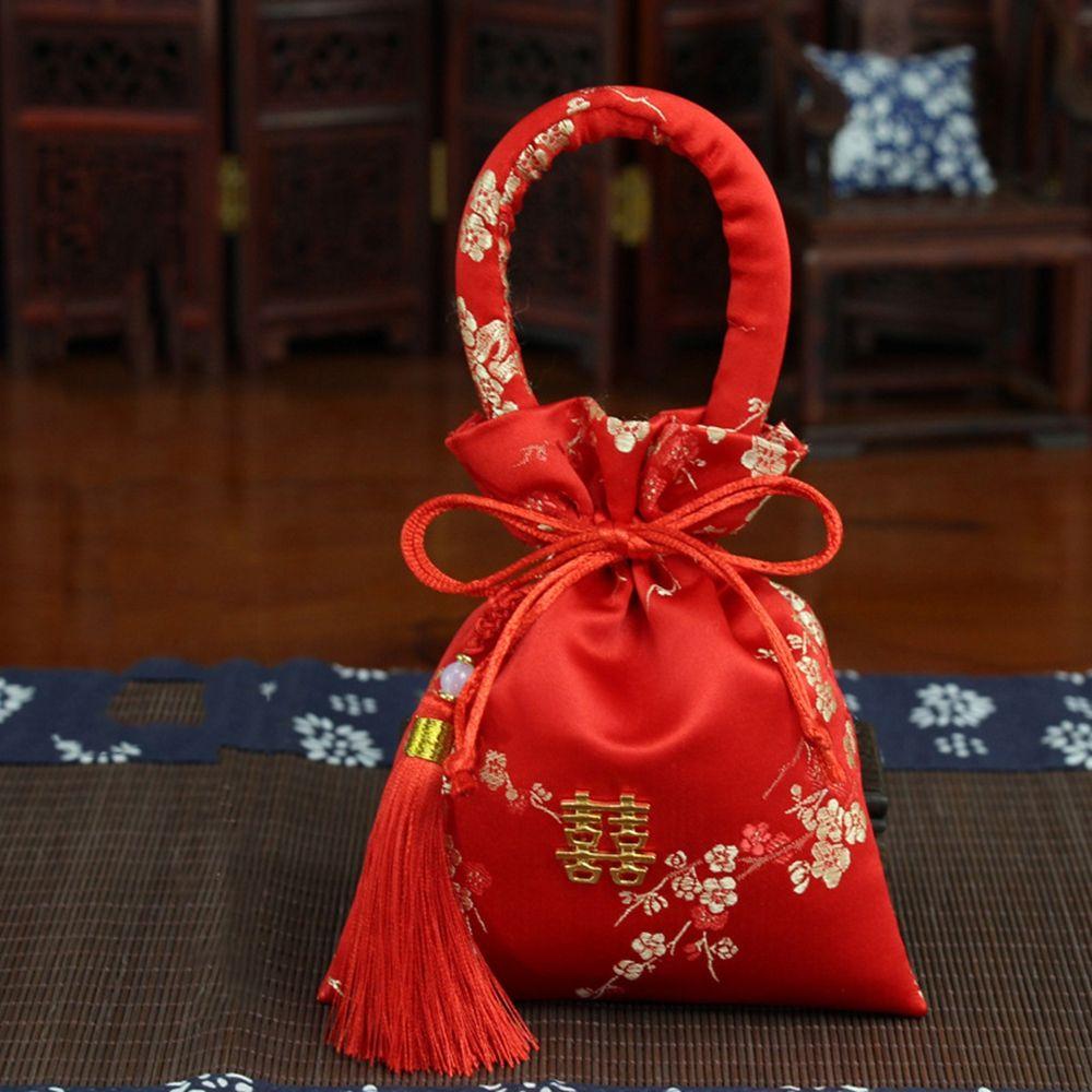 Chinese Knot Wedding Bride and Groom Brocade Handle Bag Wedding-favor Gift Package Bag Candy Bag