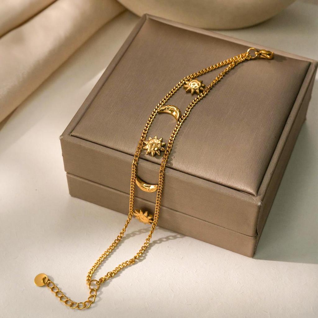High-End Sun Moon Stainless Steel Bracelet for Women - Elegant Titanium Steel Jewelry