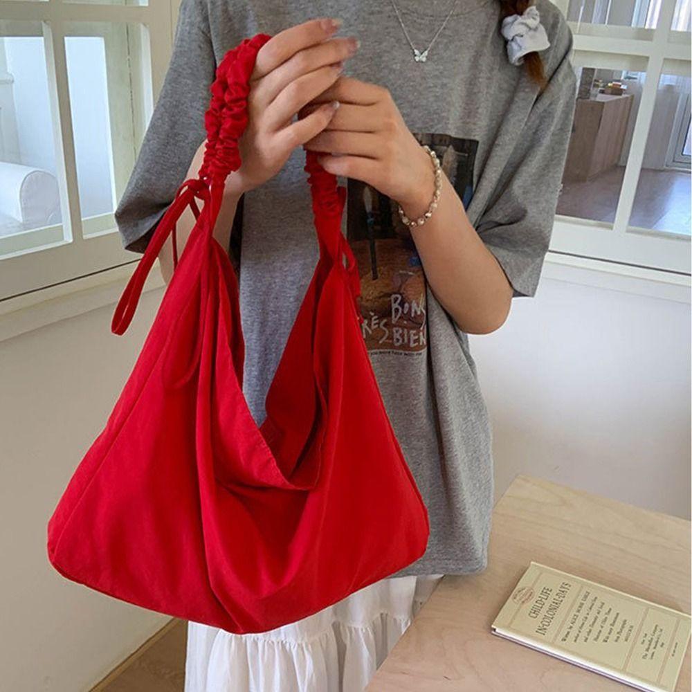 Large Capacity Nylon Crossbody Bags Solid Color Underarm Bag Pleated Shoulder Bag  School Bag