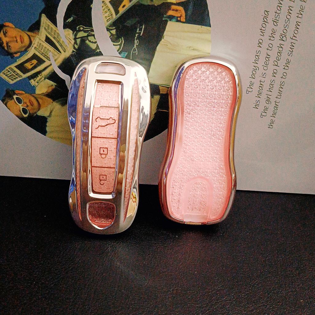 Pink Diamond Tpu 3 Button For Porsche Panamera Spyder Carrera Macan Boxster Cayman Cayenne 911 970 981 991 Car Key Case Cover