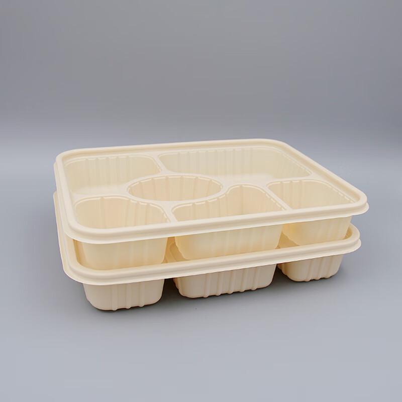 YOHOMY Biodegradable 6-Compartment Takeout Lunch Boxes with Lids, 1200ml, 200 Sets