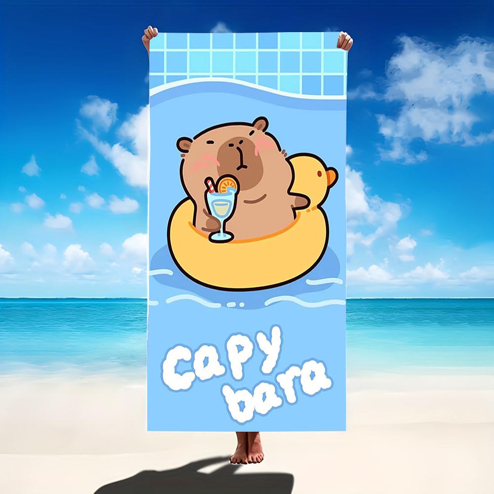 Cute Capybara Float Cocktail Print Beach Towel,sand-block fabric for pool days,lake visits,short trips & backyard downtime
