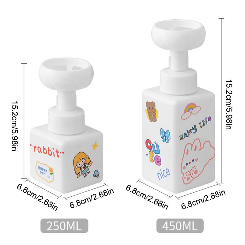 250/450 ml Flaschen mit Schaumpumpe in Blumenform, Kunststoff, quadratisch, leer, für flüssige Handseife, Shampoo, Cartoon-Glas für Zuhause