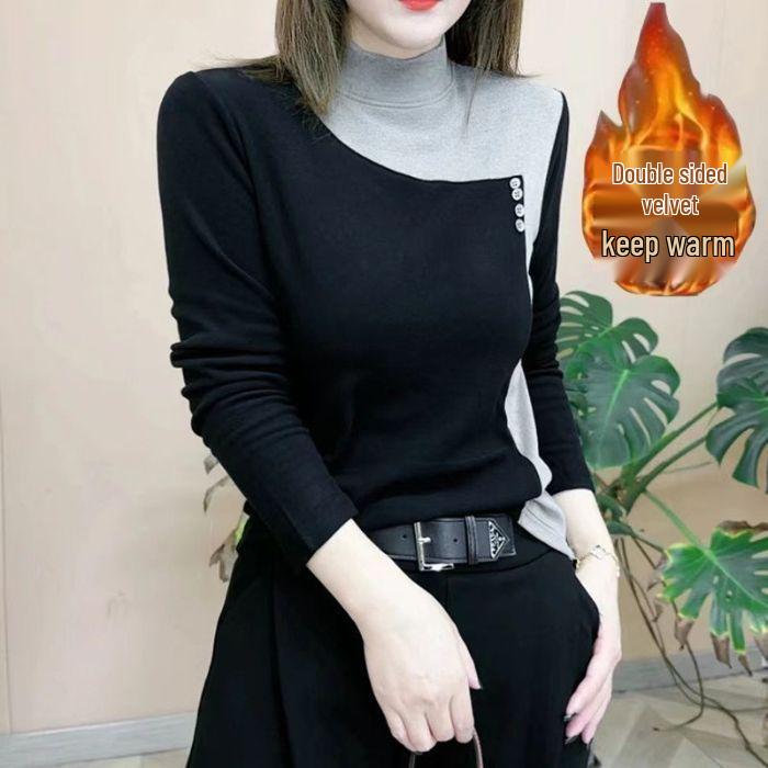 

Новый осенне-зимний бархатный топ с цветными блоками свободного кроя в корейском стиле с длинными рукавами XL чёрный