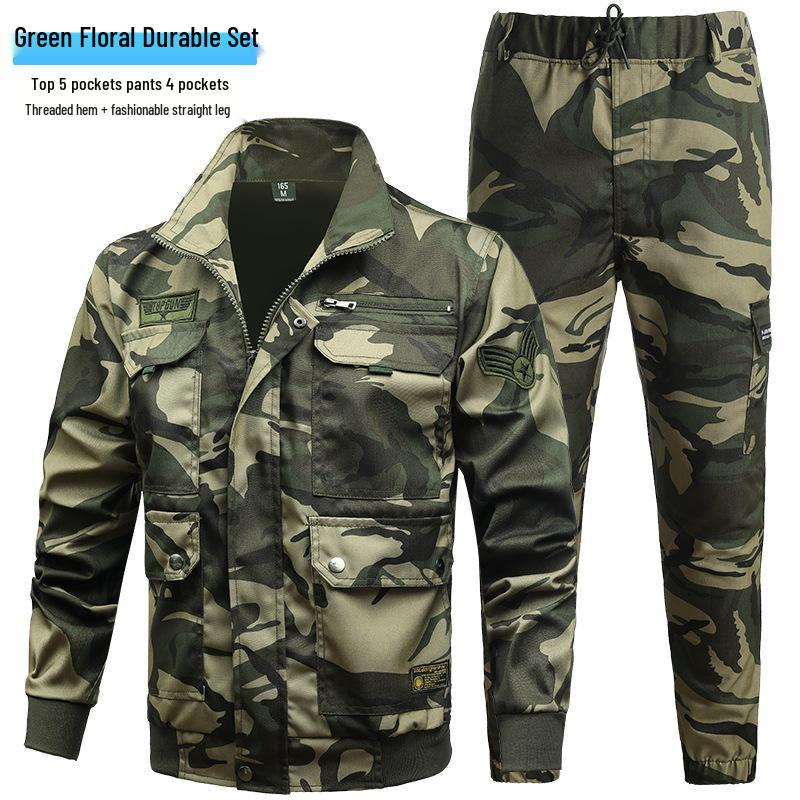 Men's Camouflage Welding Suit - Durable Cotton Workwear for All Seasons - Ideal for Military Training, Workshops, and Construction Sites