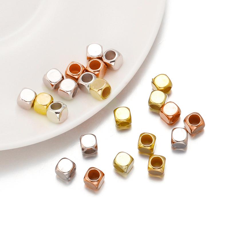 200pcs 4/5mm CCB Square Big Hole Beads Gold Silver Color Cube Loose Beads for Jewelry Making DIY Bracelets Necklace Accessories