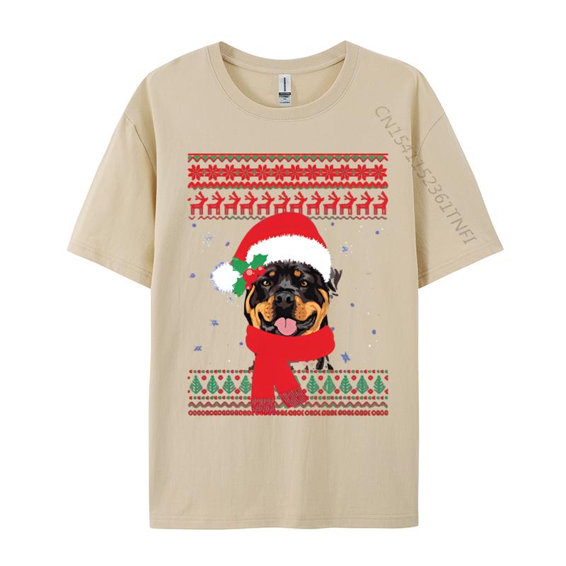Graphic T Shirts Men Cotton Ugly Christmas Rottweiler Santa Hat Tshirt Mens Tshirt Premium Quality Unique Art Tees